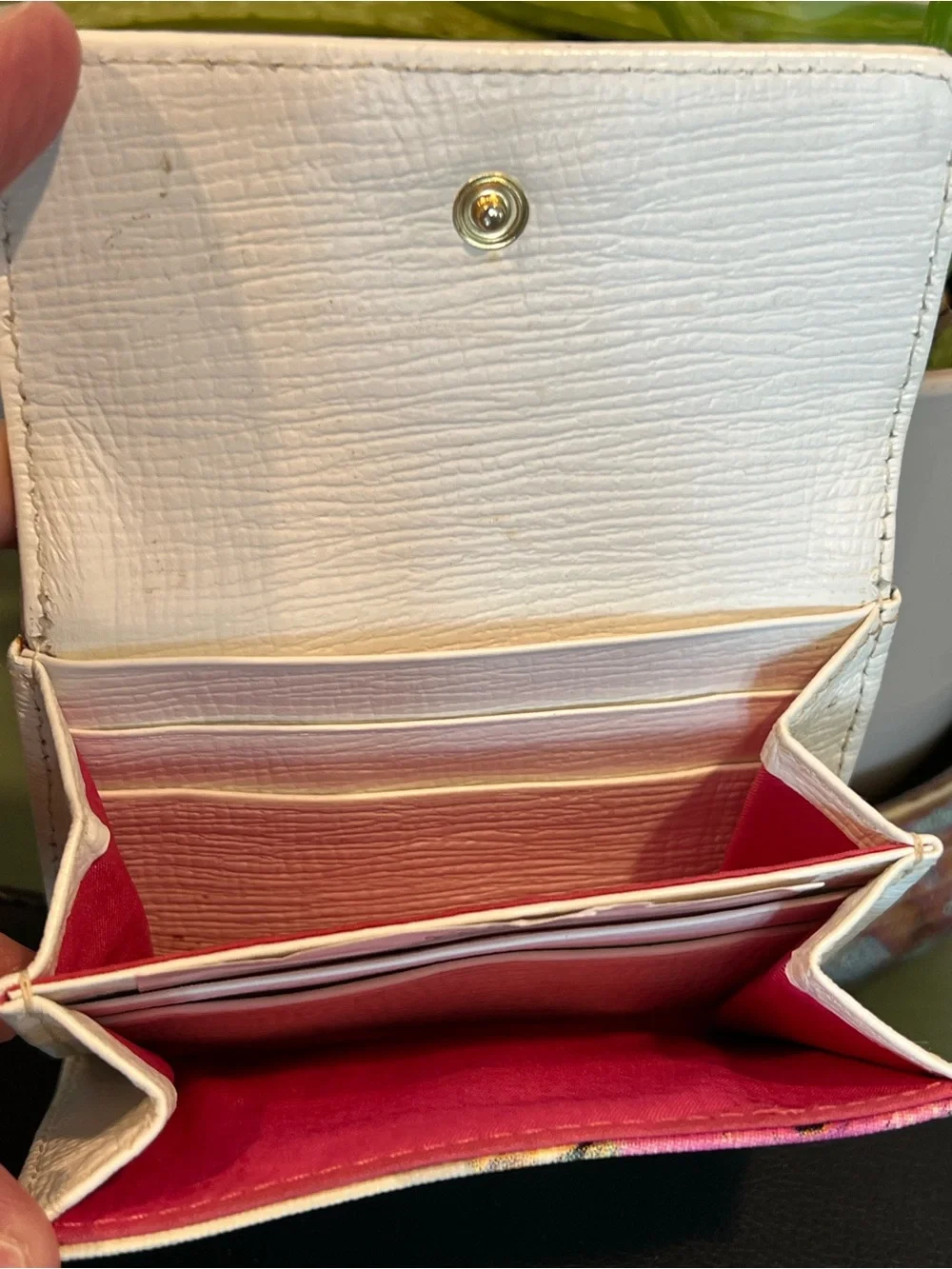 TOUS Cream Wallet with Pink Floral Accents and Gold Logo